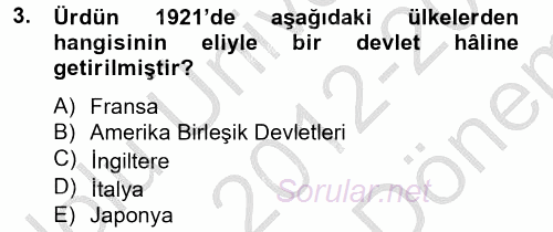 Orta Doğuda Siyaset 2012 - 2013 Dönem Sonu Sınavı 3.Soru