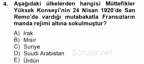 Orta Doğuda Siyaset 2012 - 2013 Dönem Sonu Sınavı 4.Soru