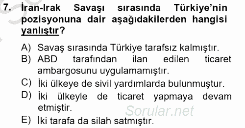 Orta Doğuda Siyaset 2012 - 2013 Dönem Sonu Sınavı 7.Soru