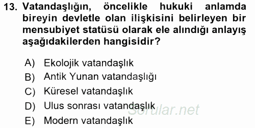 Toplumsal Tabakalaşma ve Eşitsizlik 2015 - 2016 Dönem Sonu Sınavı 13.Soru