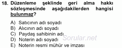 Hukuk Dili Ve Adli Yazışmalar 2014 - 2015 Tek Ders Sınavı 18.Soru