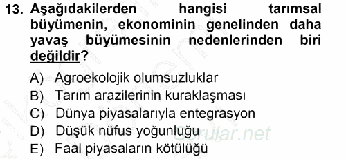 Tarım Ekonomisi ve Tarımsal Politikalar 2013 - 2014 Dönem Sonu Sınavı 13.Soru