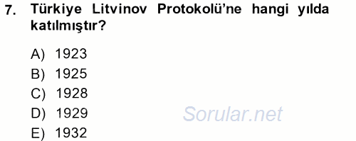 Atatürk İlkeleri Ve İnkılap Tarihi 2 2013 - 2014 Dönem Sonu Sınavı 7.Soru