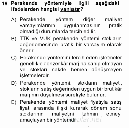 Dönemsonu İşlemleri 2014 - 2015 Ara Sınavı 16.Soru