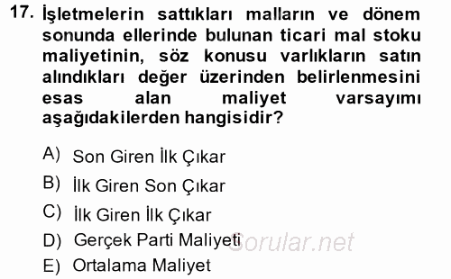 Dönemsonu İşlemleri 2014 - 2015 Ara Sınavı 17.Soru