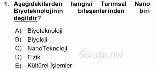 Toprak Bilgisi ve Bitki Besleme 2017 - 2018 3 Ders Sınavı 1.Soru