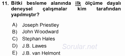 Toprak Bilgisi ve Bitki Besleme 2017 - 2018 3 Ders Sınavı 11.Soru