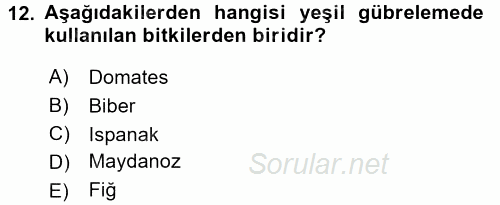 Toprak Bilgisi ve Bitki Besleme 2017 - 2018 3 Ders Sınavı 12.Soru