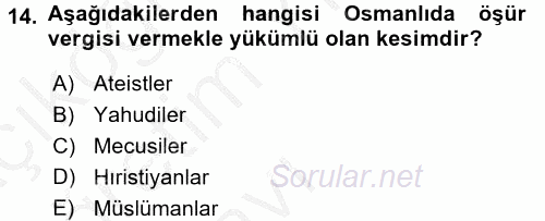 İslam Kurumları ve Medeniyeti 2016 - 2017 3 Ders Sınavı 14.Soru