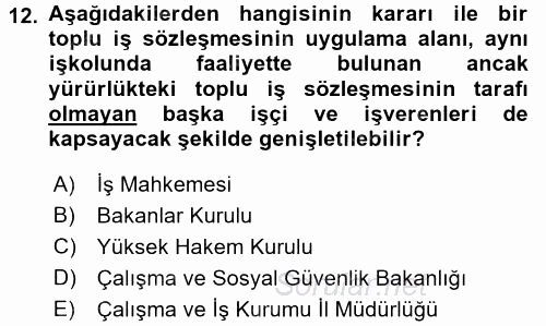 İş Ve Sosyal Güvenlik Hukuku 2015 - 2016 Tek Ders Sınavı 12.Soru