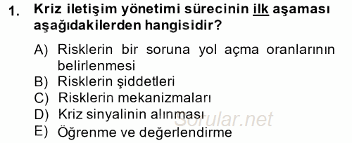Halkla İlişkiler Uygulamaları ve Örnek Olaylar 2014 - 2015 Ara Sınavı 1.Soru