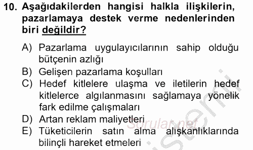 Halkla İlişkiler Uygulamaları ve Örnek Olaylar 2014 - 2015 Ara Sınavı 10.Soru