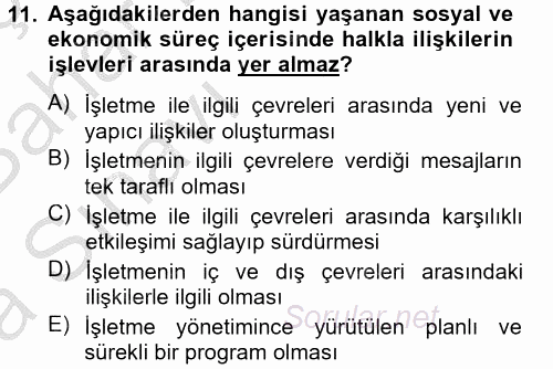 Halkla İlişkiler Uygulamaları ve Örnek Olaylar 2014 - 2015 Ara Sınavı 11.Soru
