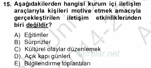 Halkla İlişkiler Uygulamaları ve Örnek Olaylar 2014 - 2015 Ara Sınavı 15.Soru