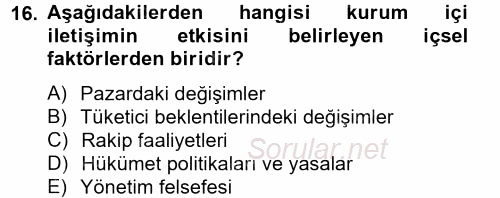 Halkla İlişkiler Uygulamaları ve Örnek Olaylar 2014 - 2015 Ara Sınavı 16.Soru