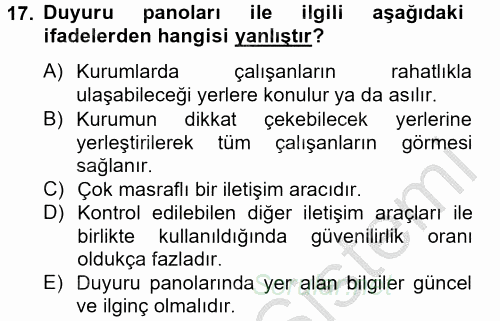 Halkla İlişkiler Uygulamaları ve Örnek Olaylar 2014 - 2015 Ara Sınavı 17.Soru