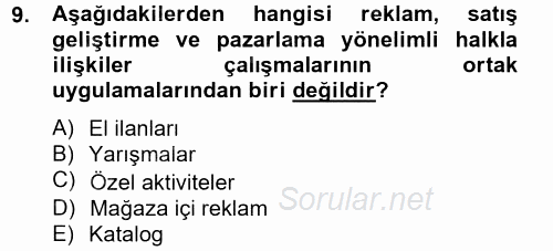 Halkla İlişkiler Uygulamaları ve Örnek Olaylar 2014 - 2015 Ara Sınavı 9.Soru
