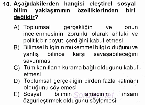 Sosyolojide Araştırma Yöntem ve Teknikleri 2014 - 2015 Ara Sınavı 10.Soru