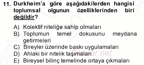 Sosyolojide Araştırma Yöntem ve Teknikleri 2014 - 2015 Ara Sınavı 11.Soru