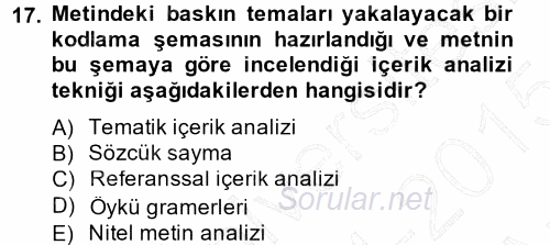 Sosyolojide Araştırma Yöntem ve Teknikleri 2014 - 2015 Ara Sınavı 17.Soru