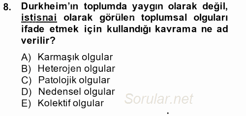 Sosyolojide Araştırma Yöntem ve Teknikleri 2014 - 2015 Ara Sınavı 8.Soru