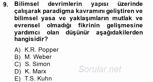 Sosyolojide Araştırma Yöntem ve Teknikleri 2014 - 2015 Ara Sınavı 9.Soru