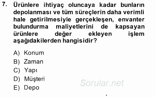 Lojistik Yönetimi 2014 - 2015 Ara Sınavı 7.Soru