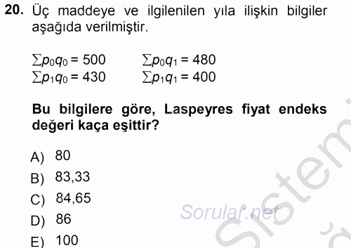 İstatistik 2012 - 2013 Ara Sınavı 20.Soru