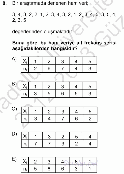 İstatistik 2012 - 2013 Ara Sınavı 8.Soru