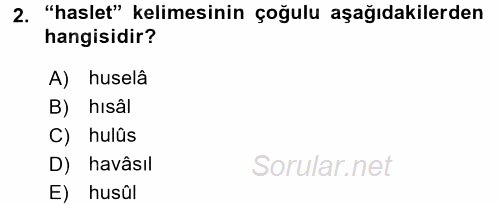 Osmanlı Türkçesi Metinleri 2 2015 - 2016 Dönem Sonu Sınavı 2.Soru