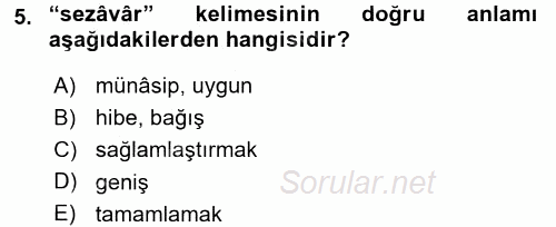 Osmanlı Türkçesi Metinleri 2 2015 - 2016 Dönem Sonu Sınavı 5.Soru