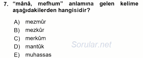 Osmanlı Türkçesi Metinleri 2 2015 - 2016 Dönem Sonu Sınavı 7.Soru