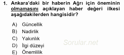 Haberciliğin Temel Kavramları 2016 - 2017 Dönem Sonu Sınavı 1.Soru