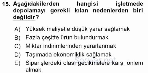 Pazarlama Yönetimi 2015 - 2016 Dönem Sonu Sınavı 15.Soru