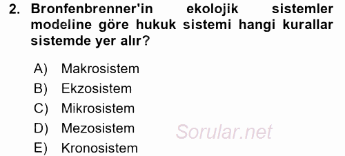 Yaşam Boyu Büyüme ve Gelişim 2017 - 2018 Ara Sınavı 2.Soru