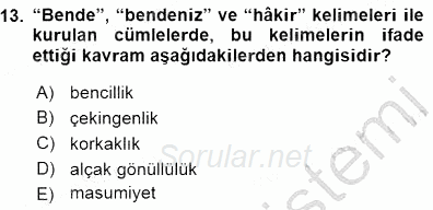 XVI-XIX. Yüzyıllar Türk Dili 2015 - 2016 Dönem Sonu Sınavı 13.Soru