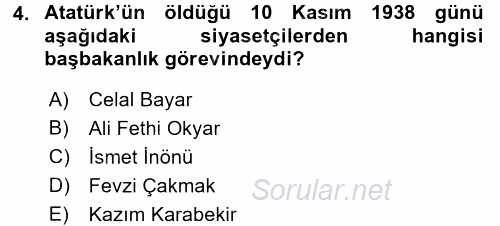 Türkiye Cumhuriyeti Siyasî Tarihi 2015 - 2016 Tek Ders Sınavı 4.Soru