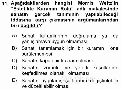 Estetik ve Sanat Felsefesi 2016 - 2017 Ara Sınavı 11.Soru