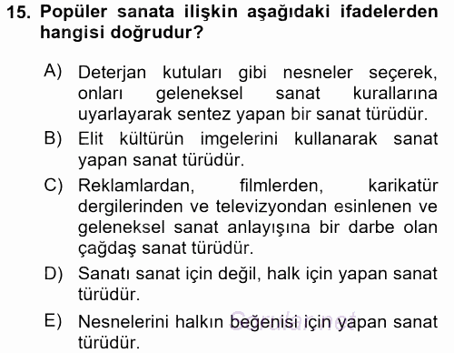 Estetik ve Sanat Felsefesi 2016 - 2017 Ara Sınavı 15.Soru