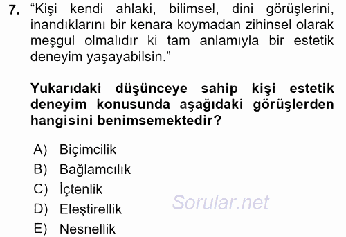 Estetik ve Sanat Felsefesi 2016 - 2017 Ara Sınavı 7.Soru