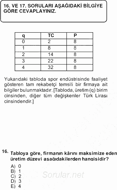 Spor Ekonomisi 2013 - 2014 Ara Sınavı 16.Soru