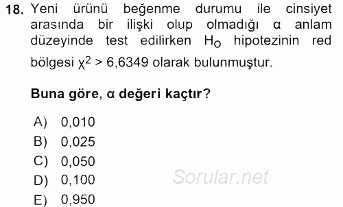 İstatistik 2 2016 - 2017 Ara Sınavı 18.Soru