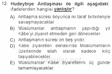 İlk Dönem İslam Tarihi 2012 - 2013 Tek Ders Sınavı 12.Soru