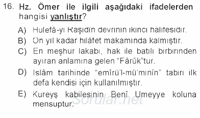 İlk Dönem İslam Tarihi 2012 - 2013 Tek Ders Sınavı 16.Soru