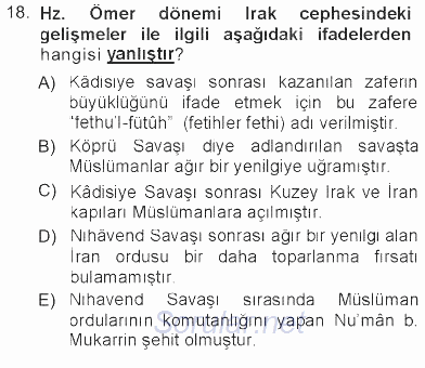 İlk Dönem İslam Tarihi 2012 - 2013 Tek Ders Sınavı 18.Soru