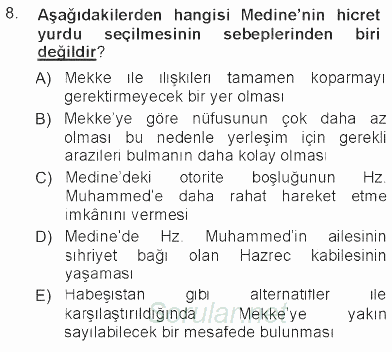 İlk Dönem İslam Tarihi 2012 - 2013 Tek Ders Sınavı 8.Soru