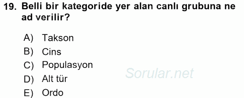 Genel Biyoloji 1 2017 - 2018 Ara Sınavı 19.Soru
