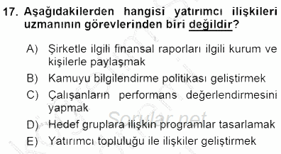 Yatırımcı İlişkileri Yönetimi 2015 - 2016 Dönem Sonu Sınavı 17.Soru