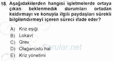 Yatırımcı İlişkileri Yönetimi 2015 - 2016 Dönem Sonu Sınavı 18.Soru