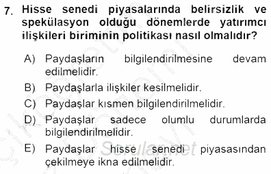 Yatırımcı İlişkileri Yönetimi 2015 - 2016 Dönem Sonu Sınavı 7.Soru
